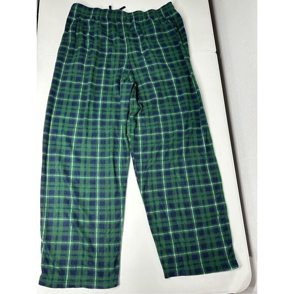 Fruit Of The Loom Mens Fleece Green Blue Plaid Comfort Sleepwear Pants Size XL - Picture 9 of 13